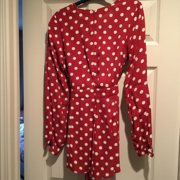 Privacy Please red and white polka dot romper - Picture 3 of 5